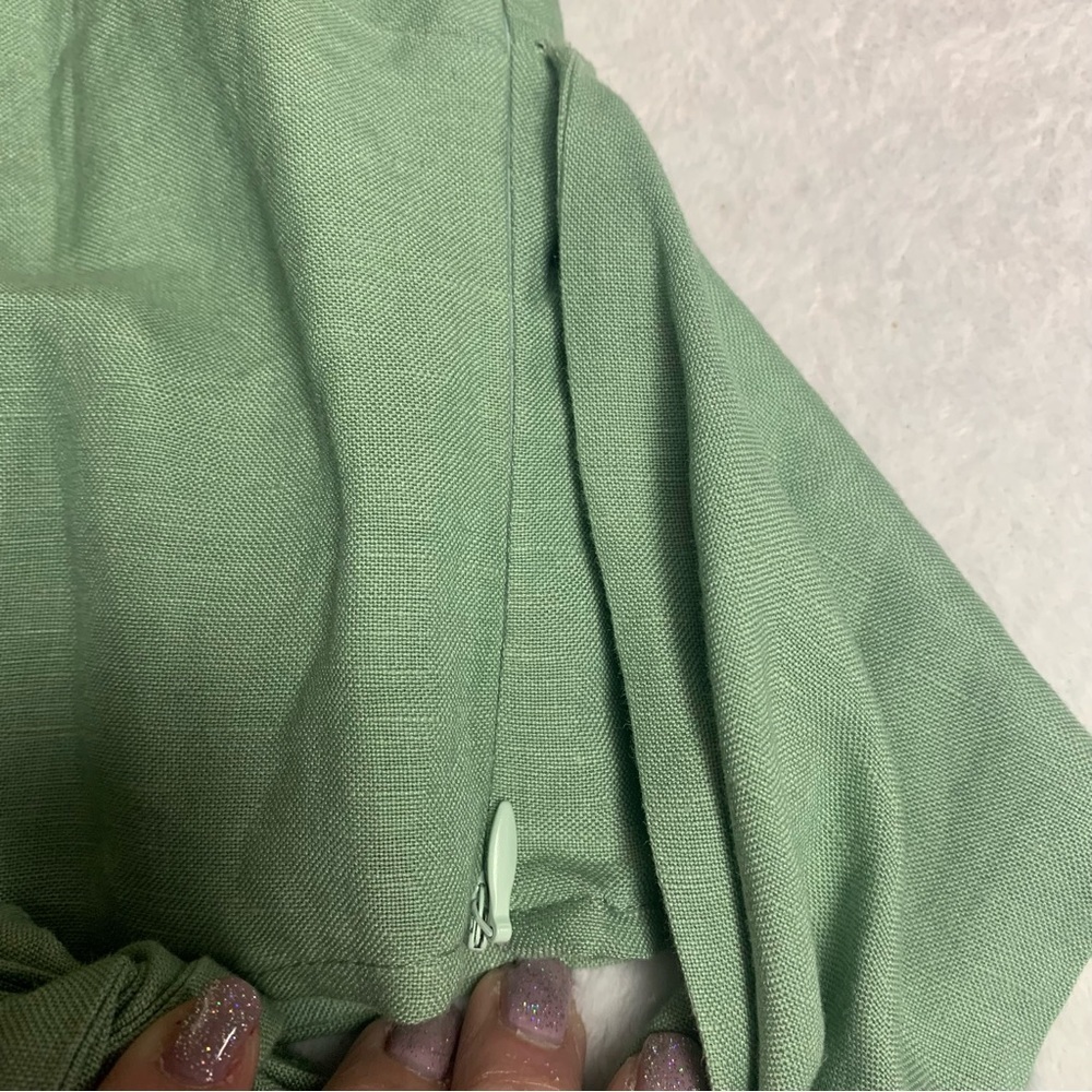 Capulet crop shirt size medium green elastic sleeves tie at waist very unique - Picture 10 of 12